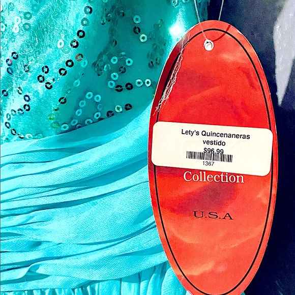 Turquoise short sequin short formal dress - Picture 4 of 10